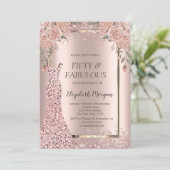 Dress Rose Gold Glitzer Confetti Blume 50. Einladung (Stehend Vorderseite)