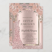 Dress Rose Gold Glitzer Confetti Blume 50. Einladung (Vorne/Hinten)