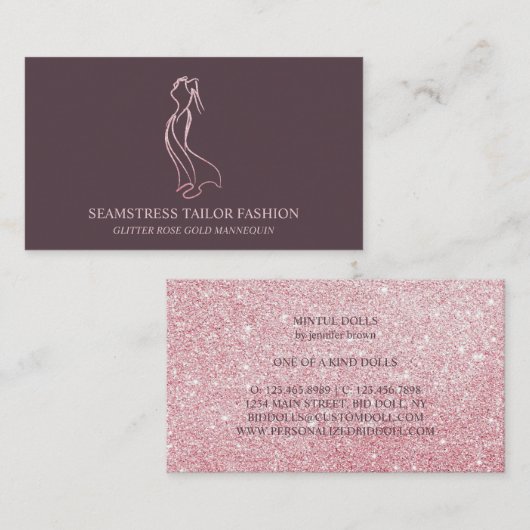 Dress Rose Gold Seamress Tailor Hochzeit Visitenkarte (Vorne/Hinten)