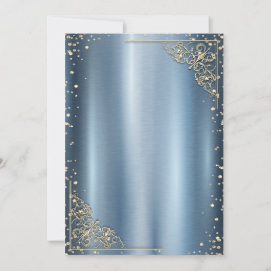 Dress Tiara, Diamonds Blue Metallic Quinceañera Einladung (Rückseite)