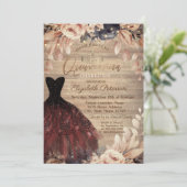 Dress, Tiara, Wood Blue Rose Quinceañera Einladung (Stehend Vorderseite)