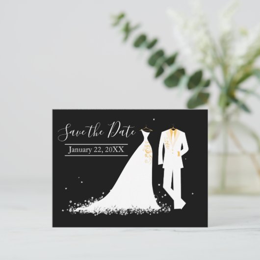 Dress & Tux - Save the Date Postkarte (Stehend Vorderseite)
