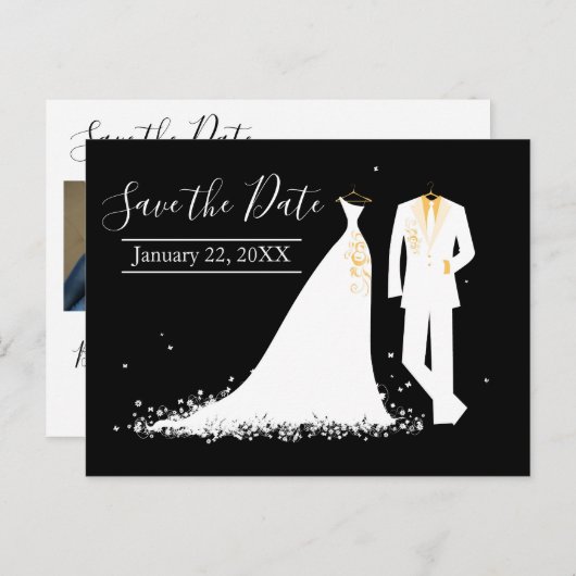 Dress & Tux - Save the Date Postkarte (Vorne/Hinten)