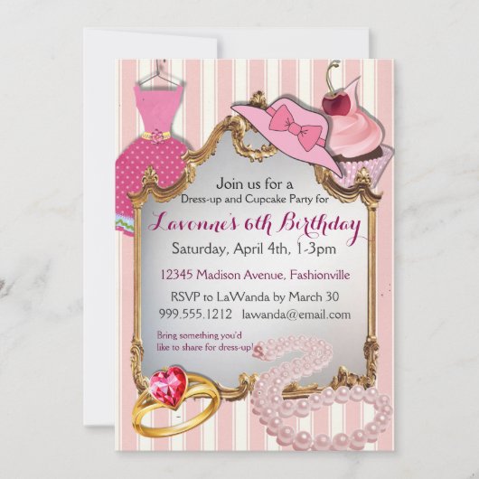 Dress-up und Cupcake Party Girls'Birthday Invites Einladung (Vorderseite)