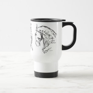 Dressage 3 Pferde schwarz u. weiße Reise-Tasse Reisebecher