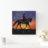 Dressage Horse and Rider Clock Quadratische Wanduhr (Zuhause)