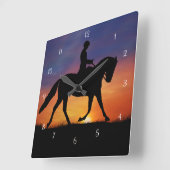 Dressage Horse and Rider Clock Quadratische Wanduhr (Winkel)