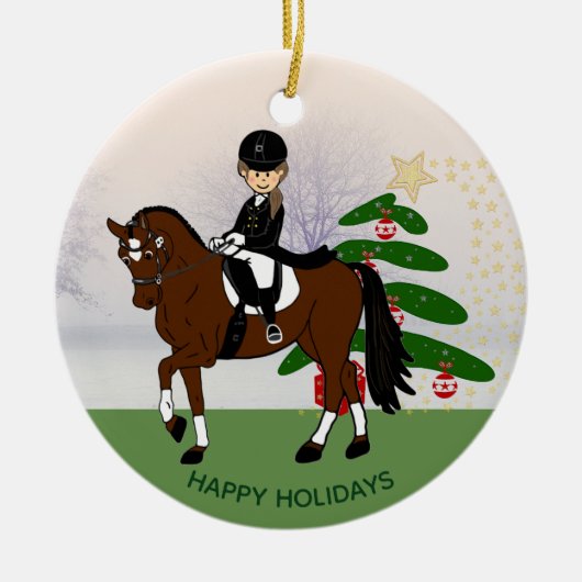 Dressage Pferdereiter ADD eigenes FOTO Xmas Dekora Keramikornament (Vorne)
