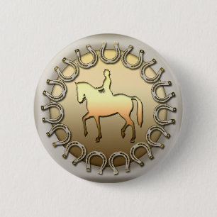 Dressage-Pferdereiter und -hufeisen Button