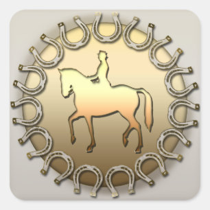 Dressage-Pferdereiter und -hufeisen Quadratischer Aufkleber