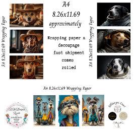 Dressed Up Dogs A4 Wrapping Paper for Decoupage  Geschenkpapier Set