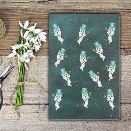 Dressed up Ghosts Floating in Night Sky Top Hats Seidenpapier