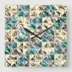 Dressianische Minze, beige- und silberne Fliesen o Quadratische Wanduhr