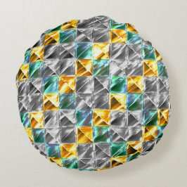 Dressianische Minze, goldene und silberne Fliesen  Rundes Kissen