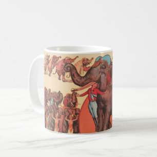 Dressierte Elefanten mit Frauen und Trainer. Kaffeetasse
