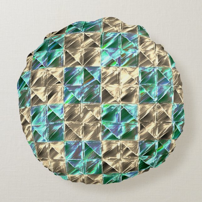 Dressischer Minzgrün bis beige Fliesen oder farbig Rundes Kissen (Rückseite)