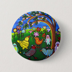 Dressive Hühner in Pieps Spaß Whimsisch Button