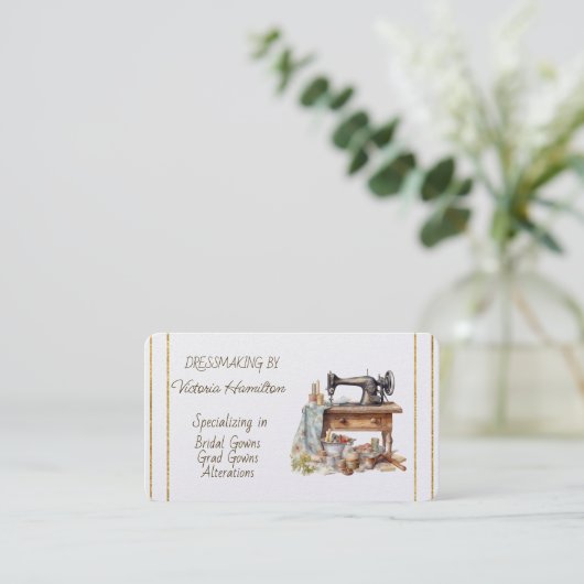 Dressmaker Bridal Gowns Grad Gowns Business Card Visitenkarte (Stehend Vorderseite)