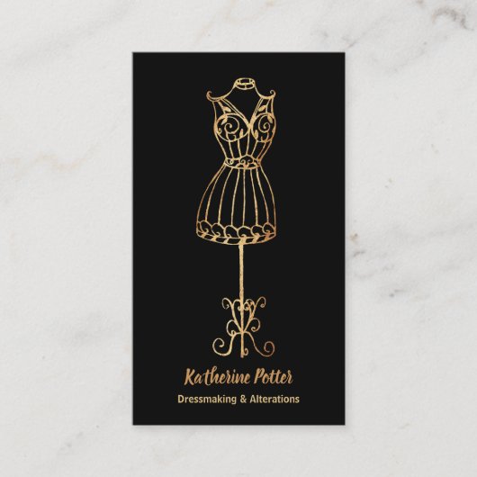 Dressmaker Seamstress Gold Glitzer Mannequin Visitenkarte (Vorderseite)