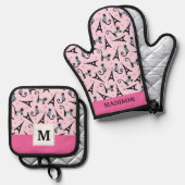 Dressur im französischen Stil mit Eiffelturmmuster Ofenhandschuh & Topflappen-Set (Vorderseite/Rückseite)