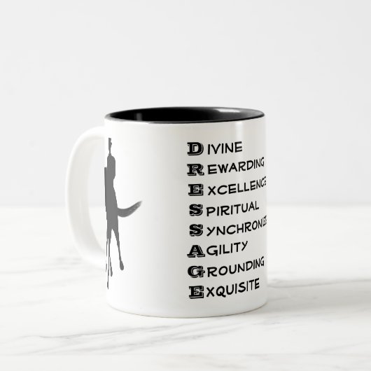 Dressur ist Silhouette für Pferde und Reiter Zweifarbige Tasse (Vorderseite Links)