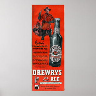 DREWRYS OLD STOCK ALE VINTAG CANADIAN BIER POSTER