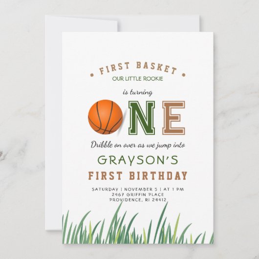 Dribble Over Basketball 1. Geburtstag Party Einladung (Vorderseite)