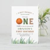 Dribble Over Basketball 1. Geburtstag Party Einladung (Stehend Vorderseite)