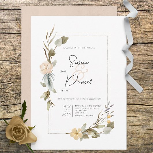 Dried Boho Floral Frame Wedding Einladung