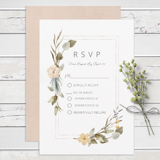 Dried Boho Floral Frame Wedding RSVP Karte