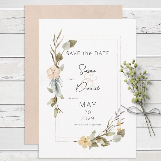 Dried Boho Floral Frame Wedding Save The Date
