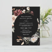 Dried Burgundy Rustic Florals Boho QR Code Wedding Einladung (Stehend Vorderseite)