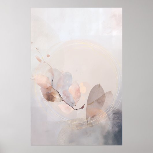 Dried Eucalyptus Leaves Gold Circle Minimal Art Poster (Vorne)