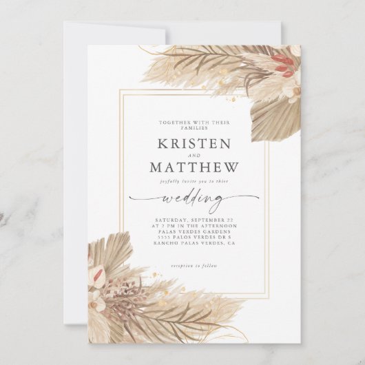 Dried Palm Boho Wedding Einladung (Vorderseite)