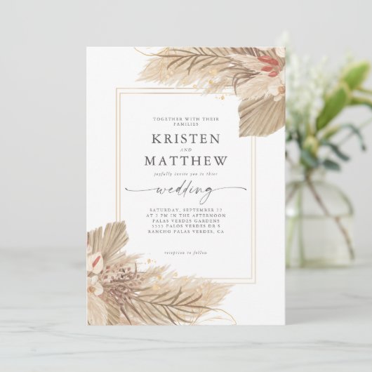 Dried Palm Boho Wedding Einladung (Stehend Vorderseite)