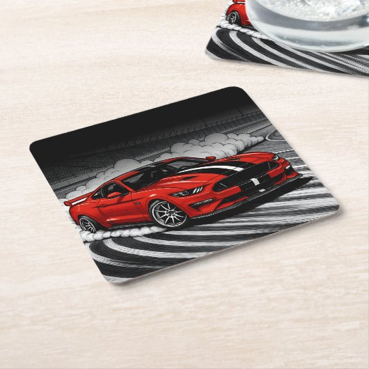Drift Car Red Muscle Rechteckiger Pappuntersetzer (angewinkelt)