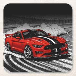 Drift Car Roter Muscle Rechteckiger Pappuntersetzer