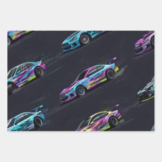 Drift-Car-Wrapping-Paper Geschenkpapier Set (Vorderseite)