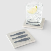 Drift in Silence Deep Navy & Seafoam Gray Steinuntersetzer (Seitenansicht)