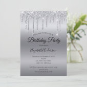 Driften Glitzer Silver Personalisiert Geburtstag Einladung (Stehend Vorderseite)