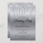 Driften Glitzer Silver Personalisiert Geburtstag Einladung (Vorne/Hinten)
