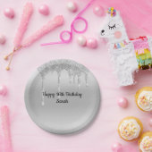 Driften Glitzer Silver Personalisiert Geburtstag Pappteller (Party)