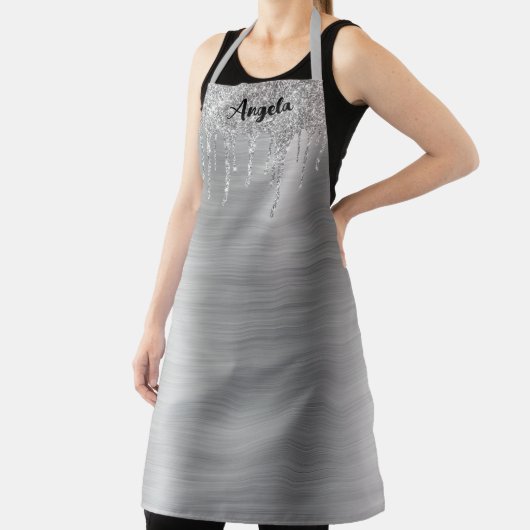 Driften Silver Glitzer Glam Personalisiert L Schürze (InSitu)