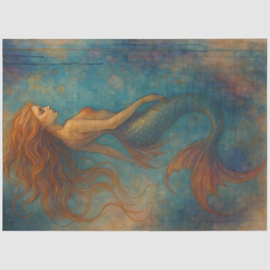 Drifting Siren – Flowing Tail Mermaid Fantasy Seidenpapier (Vorderseite)