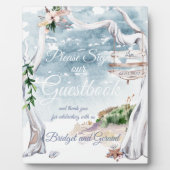 Driftwood Arbor Beach Wedding Guestbook Fotoplatte (Vorderseite)