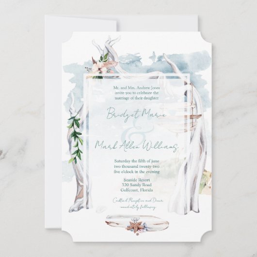 Driftwood Arbor Boho Beach Wedding Einladung (Vorderseite)