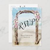 Driftwood Beach Arbour mit Rose Wedding RSVP Postkarte (Vorne/Hinten)