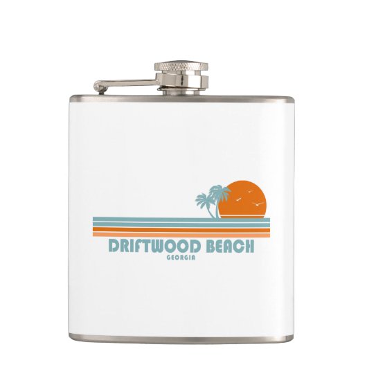 Driftwood Beach Georgia Sun Palm Trees Flachmann (Vorderseite)