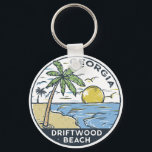 Driftwood Beach Georgia Vintage  Schlüsselanhänger<br><div class="desc">Driftwood Beach hand drawn illustration with mountains and ocean waves in the background. Perfect for anyone who loves to visit Driftwood Beach.</div>