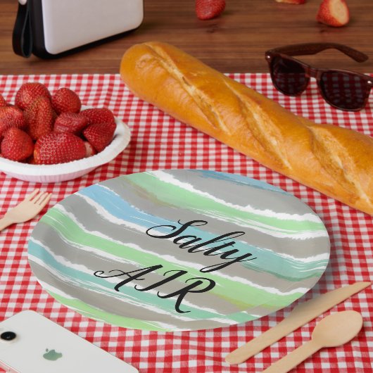 Driftwood Grau Blaue Streifen Salty Air Pappteller (Picknick)